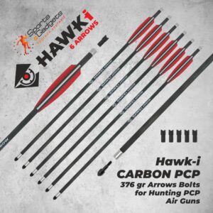 Hawki Carbon Arrow PCP 376gr 6 Pack Arrows Bolts with 100 gr Field Tip, Extra Precision for Hunting PCP Air Guns or Crossbows with Free 6 Pack Arrow Tail Nock