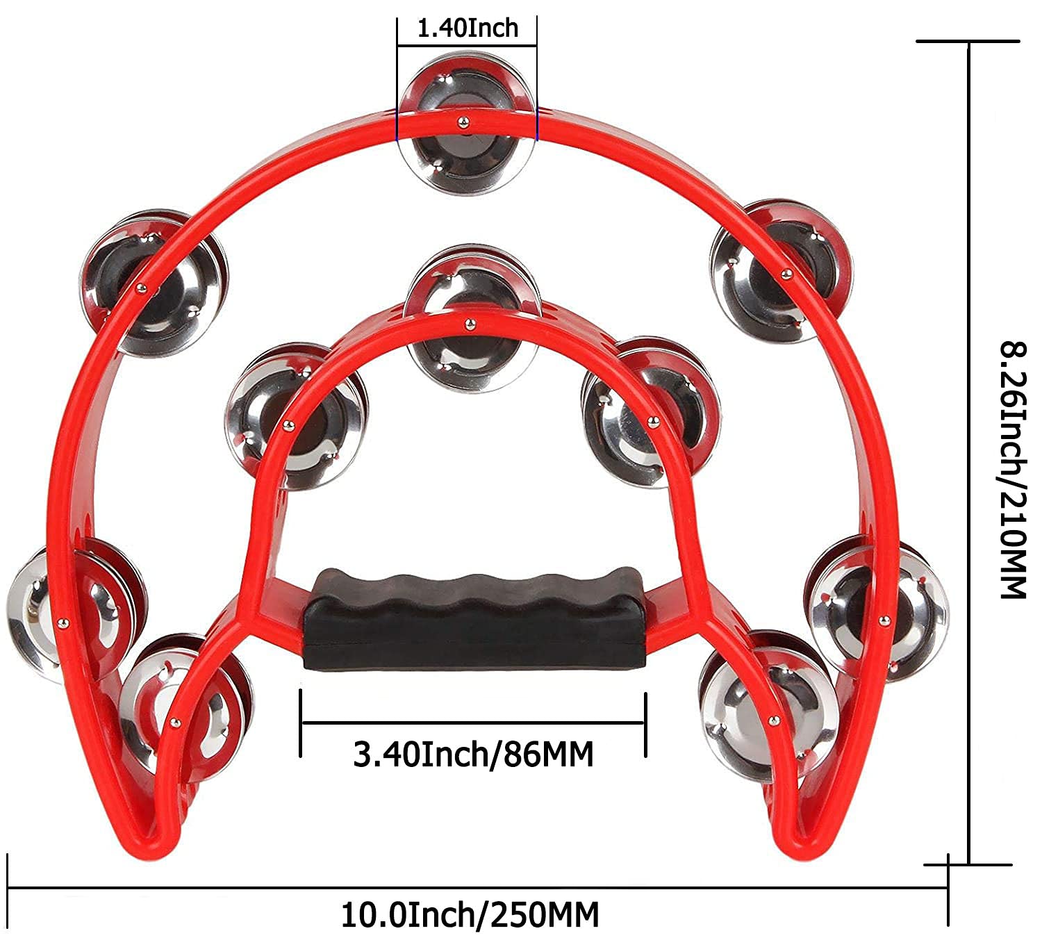 CEE 4 Pack 10 Double Row Tambourine, Half Moon Musical Tambourine 20 Metal Jingles Hand Held Percussion Drum, Panderos Para Adultos, Plastic Tambourines for Adults, Church, KTV, Party, Multicolored