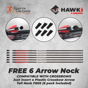 Hawki Carbon Arrow PCP 376gr 6 Pack Arrows Bolts with 100 gr Field Tip, Extra Precision for Hunting PCP Air Guns or Crossbows with Free 6 Pack Arrow Tail Nock