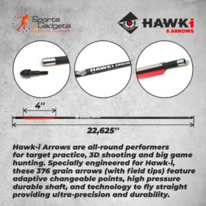 Hawki Carbon Arrow PCP 376gr 6 Pack Arrows Bolts with 100 gr Field Tip, Extra Precision for Hunting PCP Air Guns or Crossbows with Free 6 Pack Arrow Tail Nock