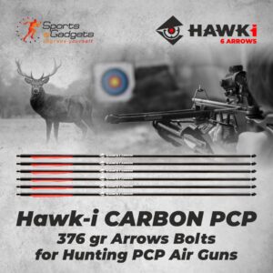 Hawki Carbon Arrow PCP 376gr 6 Pack Arrows Bolts with 100 gr Field Tip, Extra Precision for Hunting PCP Air Guns or Crossbows with Free 6 Pack Arrow Tail Nock