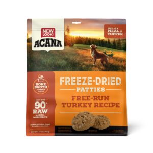 acana freeze dried dog food patties meal & topper, grain free high protein free-run turkey recipe, 14oz