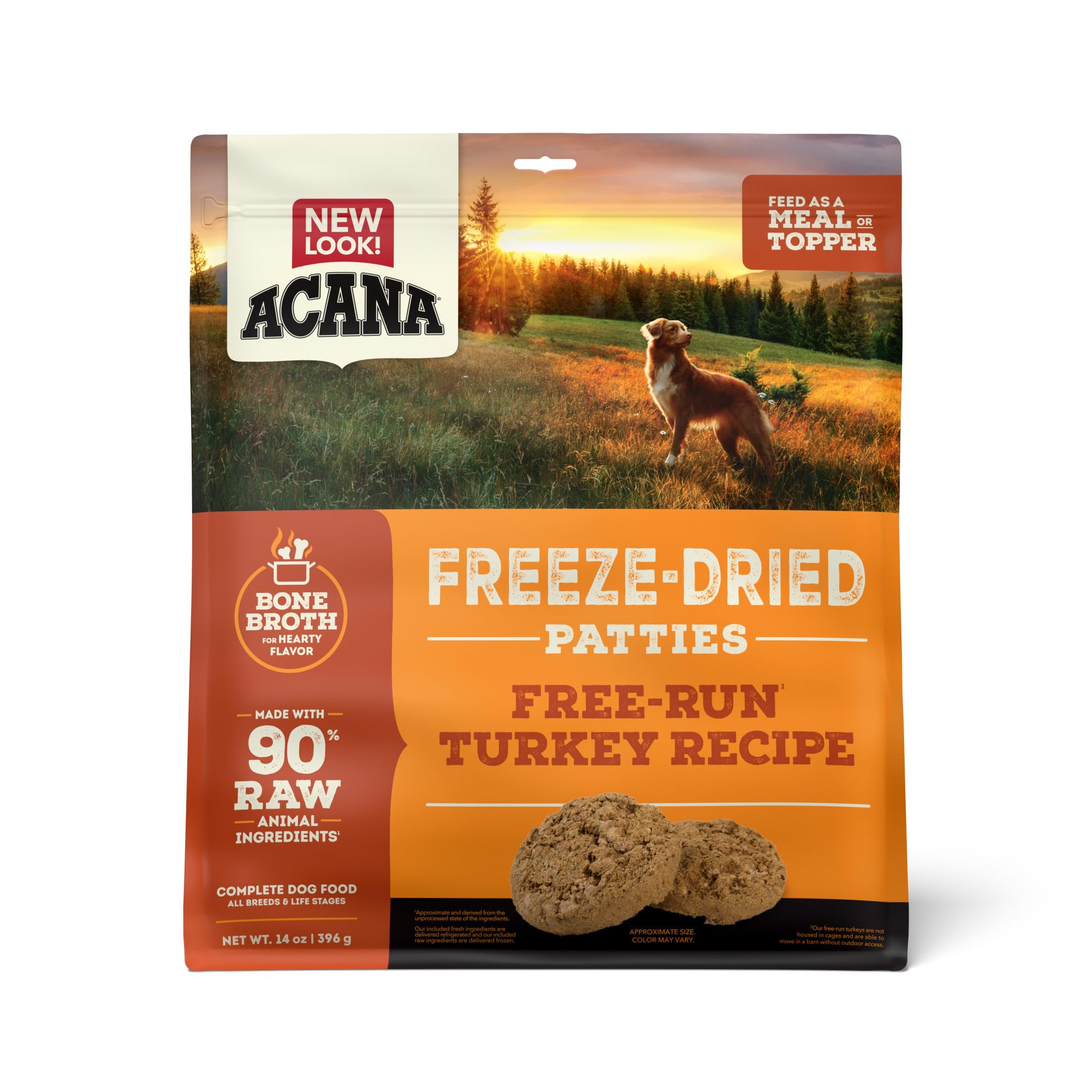 ACANA Freeze Dried Dog Food Patties Meal & Topper, Grain Free High Protein Free-Run Turkey Recipe, 14oz