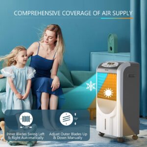 COSTWAY Evaporative Cooler and Heater, Portable Cooling Fan with Remote Control, 3-Mode, 3-Speed and Timer Function, Include Ice Crystal Boxes, Water Tank and Casters, Bladeless Cooler for Home Office