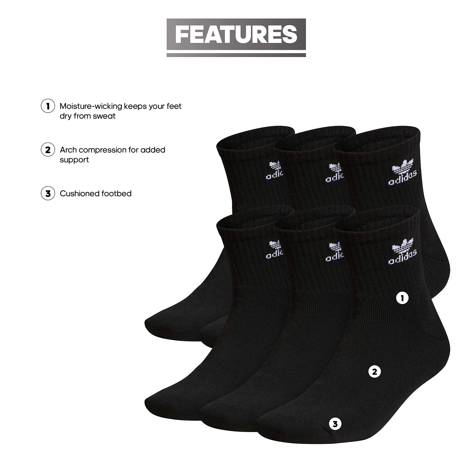 adidas Originals Trefoil Quarter Socks (6-Pair), Black, Medium