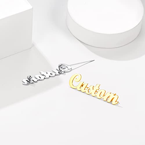 Custom4U Name Brooch Pin Personalized Stainless Steel Customized Name Tag Jewelry for Women