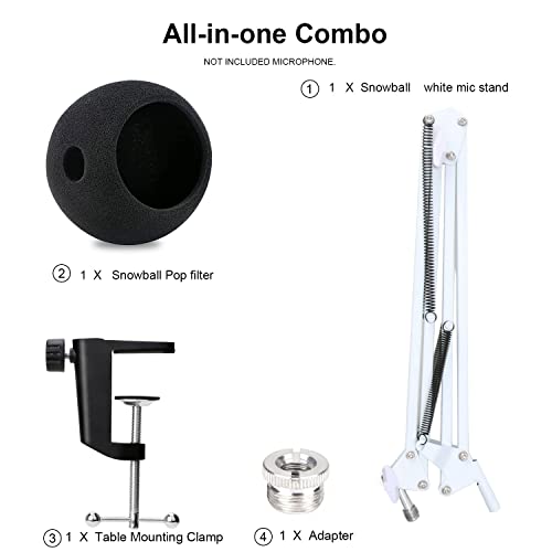 YOUSHARES Mic Stand with Pop Filter - Microphone Boom Arm Stand with Foam Cover Windscreen Compatible with white Blue Snowball iCE Mic by YOUSHARES