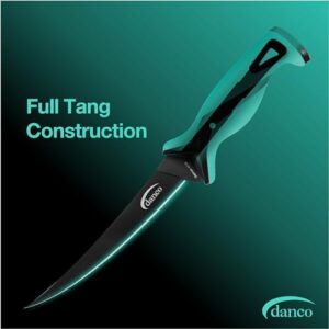 danco Pro Series 7" Fillet Knife | Full Tang German G4116 Stainless-Steel Blades with Teflon Coating, Molded Nylon Sheath, Perfect for Saltwater Fishing & Hunting