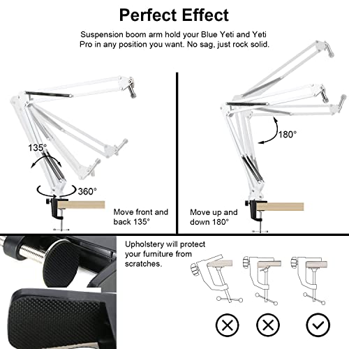 YOUSHARES Mic Stand with Pop Filter - Microphone Boom Arm Stand with Foam Cover Windscreen Compatible with white Blue Snowball iCE Mic by YOUSHARES