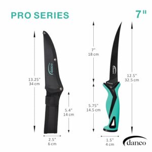 danco Pro Series 7" Fillet Knife | Full Tang German G4116 Stainless-Steel Blades with Teflon Coating, Molded Nylon Sheath, Perfect for Saltwater Fishing & Hunting