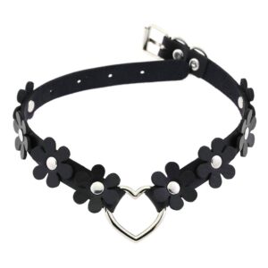 eYLun Women Flower Leather Choker Collar Necklace Punk Rock Gothic Heart Choker Necklaces Blue