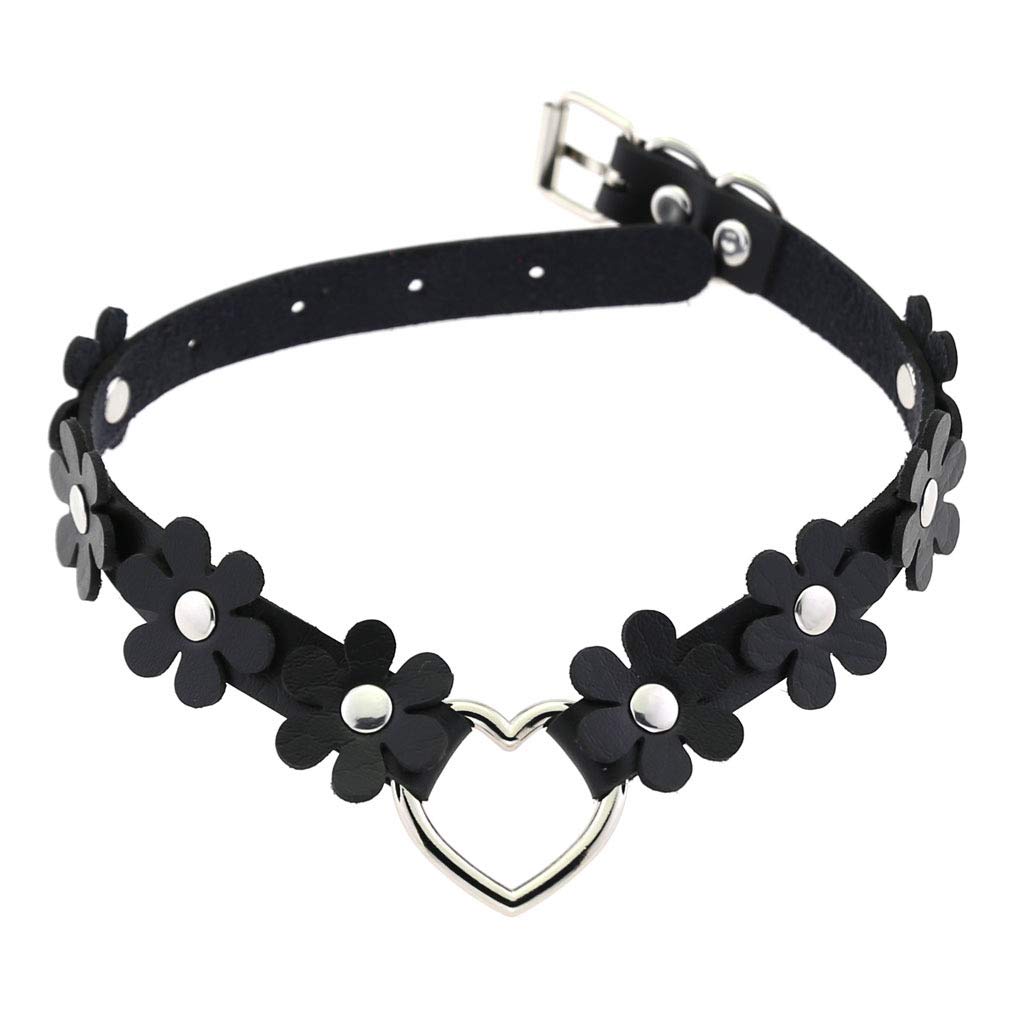 eYLun Women Flower Leather Choker Collar Necklace Punk Rock Gothic Heart Choker Necklaces Blue