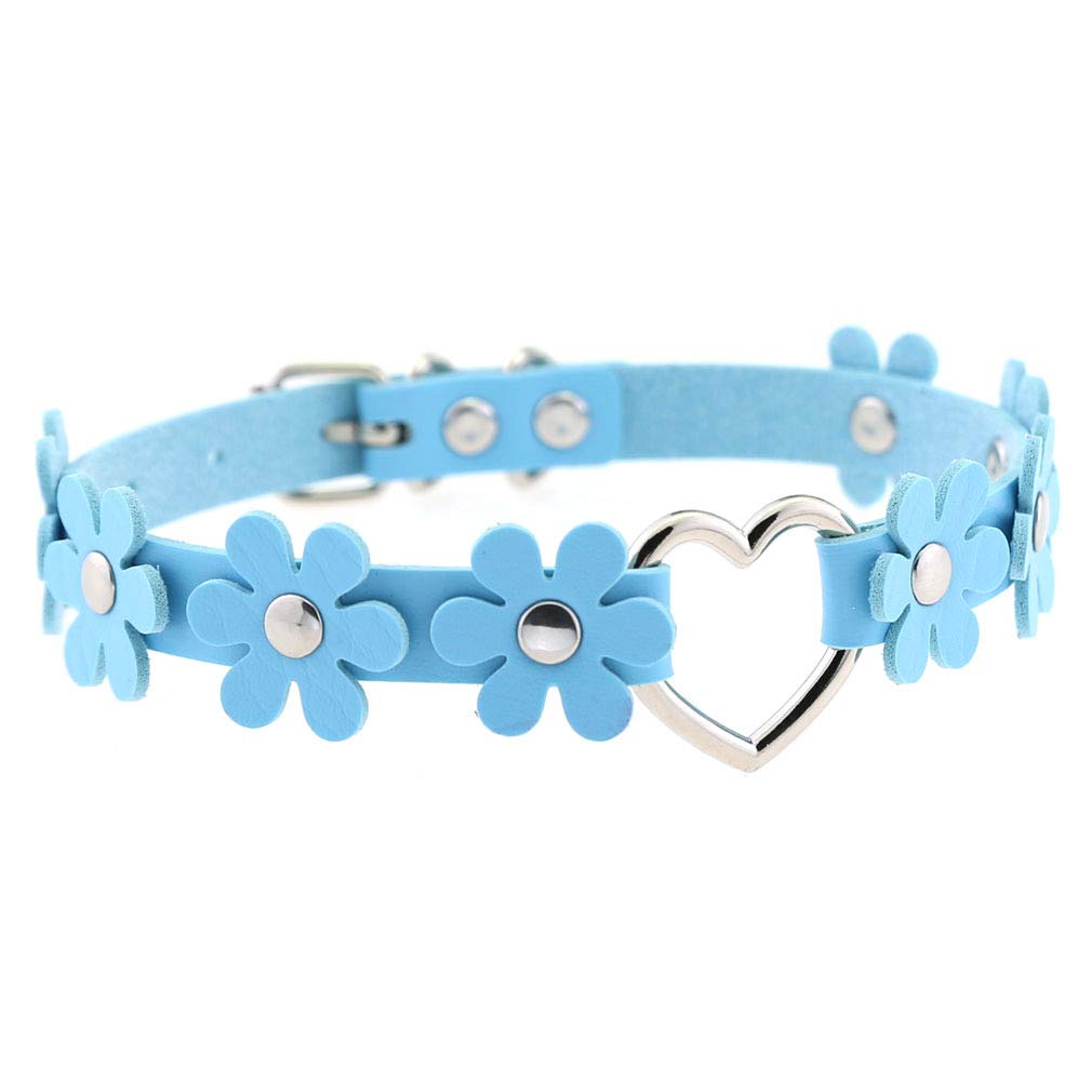 eYLun Women Flower Leather Choker Collar Necklace Punk Rock Gothic Heart Choker Necklaces Blue