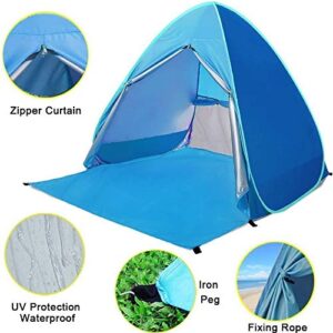 Pop Up Beach Tent Shade Sun Shelter UPF 50+ Canopy Cabana 2-3 Person for Adults Baby Kids Outdoor Activities Camping Fishing Hiking Picnic Touring (Blue)