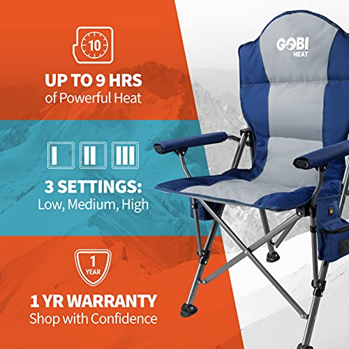 Gobi Heat - Terrain Portable Heated Camping Chair - Outdoor Folding Chair with Heated Filling - Winter Camping Essential - 3 Heat Settings