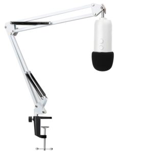 youshares white mic stand with pop filter - microphone boom arm stand with foam cover windscreen for blue yeti, blue yeti pro mic