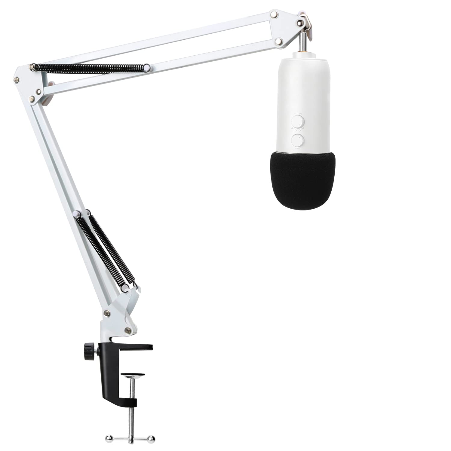 YOUSHARES White Mic Stand with Pop Filter - Microphone Boom Arm Stand with Foam Cover Windscreen for Blue Yeti, Blue Yeti Pro Mic