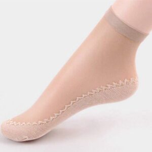 ausuky 10x ladies women nylon elastic short ankle sheer stockings silk short socks (nude)