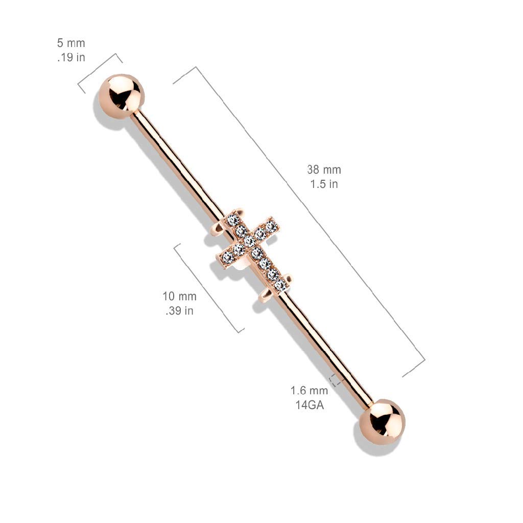 Pierced Owl 14GA Stainless Steel Crystal Paved Horizontal Cross Industrial Barbell (Clear)