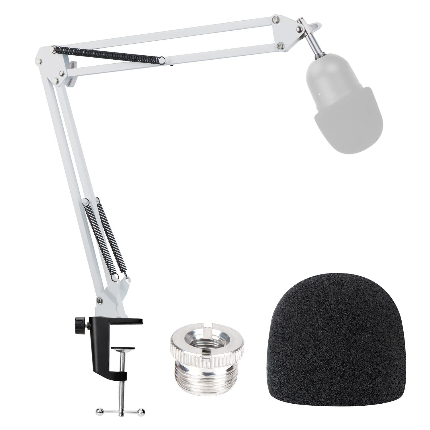 YOUSHARES Razer Seiren Mini Boom Arm with Pop Filter - Mic Stand with Foam Cover Windscreen Compatible with Razer Seiren Mini Streaming Microphone(White)