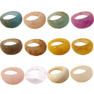 Set Resin Colorful Wide Thick Dome Knuckle Finger Stackable Joint Ring Retro Acrylic Transparent Vintage Jewelry Party Elegant Handmade Gift Diameter 18mm Stylish Bold-12pcs