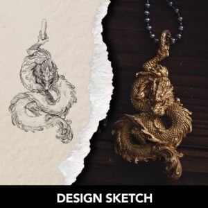 COPPERTIST.WU Dragon Pendant Necklace for Men丨Cool Gothic Punk Brass Dragon Head Animal Charm