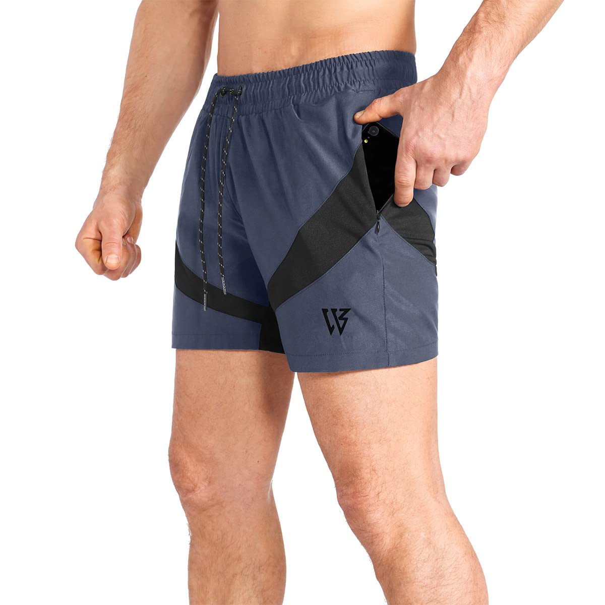 ZENWILL Mens 5" Lightweight V-Mesh Gym Workout Running Shorts with Zip Pockets (X-Large, Dark Gray)