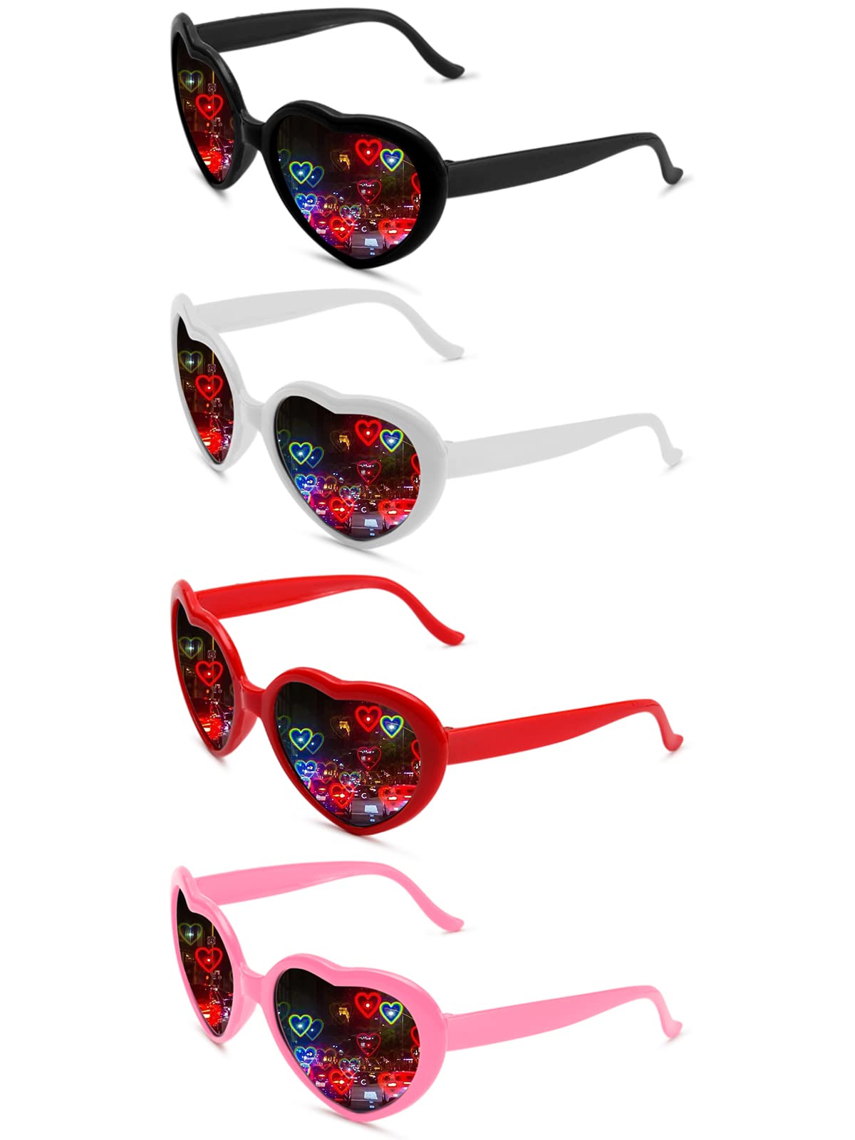 YQVIE Heart Shaped Sunglasses with Heart Effect for Women Light Changing Heart Effect Diffraction Glasses for Party Supplies (Black/White/Red/Pink)