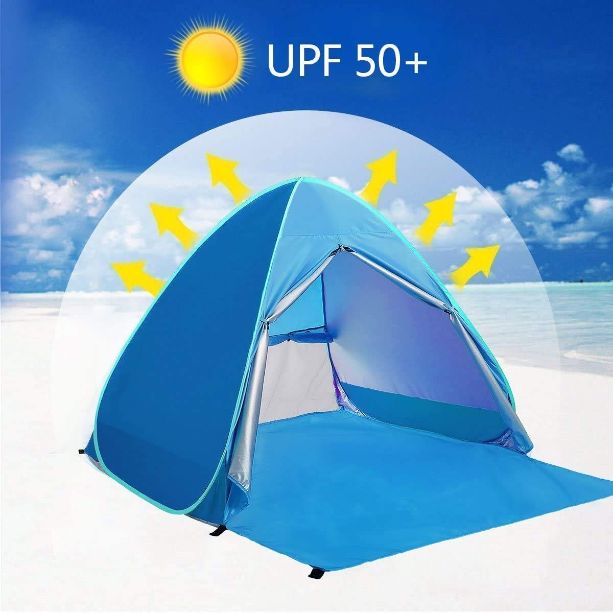 Pop Up Beach Tent Shade Sun Shelter UPF 50+ Canopy Cabana 2-3 Person for Adults Baby Kids Outdoor Activities Camping Fishing Hiking Picnic Touring (Blue)