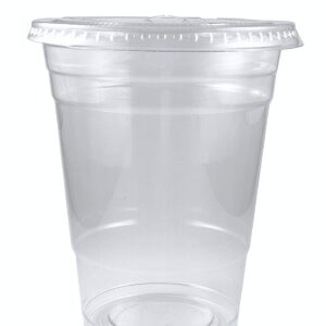 [16 oz.] Crystal Clear Plastic PET Cups with Straw Slot Lids, BPA-Free, Perfect for Iced Coffee, Smoothies, Tea, Boba - Recyclable (50, Cups with Flat Lids)