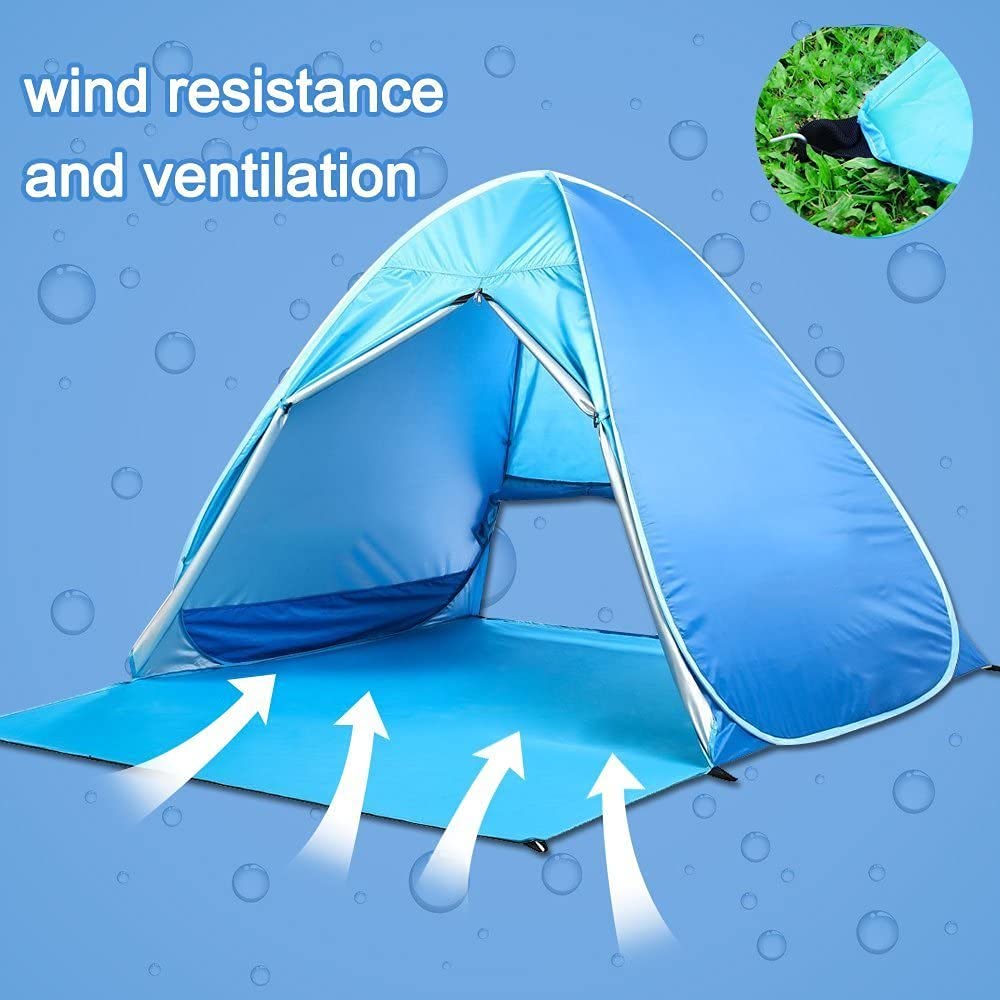 Pop Up Beach Tent Shade Sun Shelter UPF 50+ Canopy Cabana 2-3 Person for Adults Baby Kids Outdoor Activities Camping Fishing Hiking Picnic Touring (Blue)