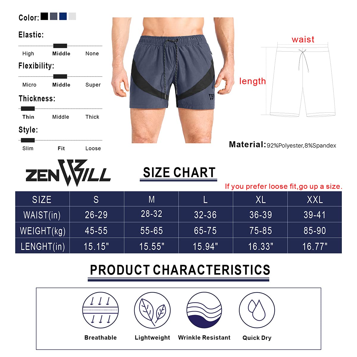 ZENWILL Mens 5" Lightweight V-Mesh Gym Workout Running Shorts with Zip Pockets (X-Large, Dark Gray)