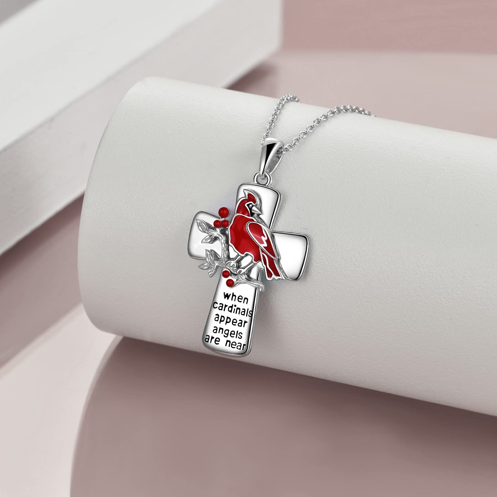 POPLYKE Cardinal Cross Necklace Memorial for Women Sterling Silver When Cardinals Appear Angels Are Near Necklace Jewelry for Mother