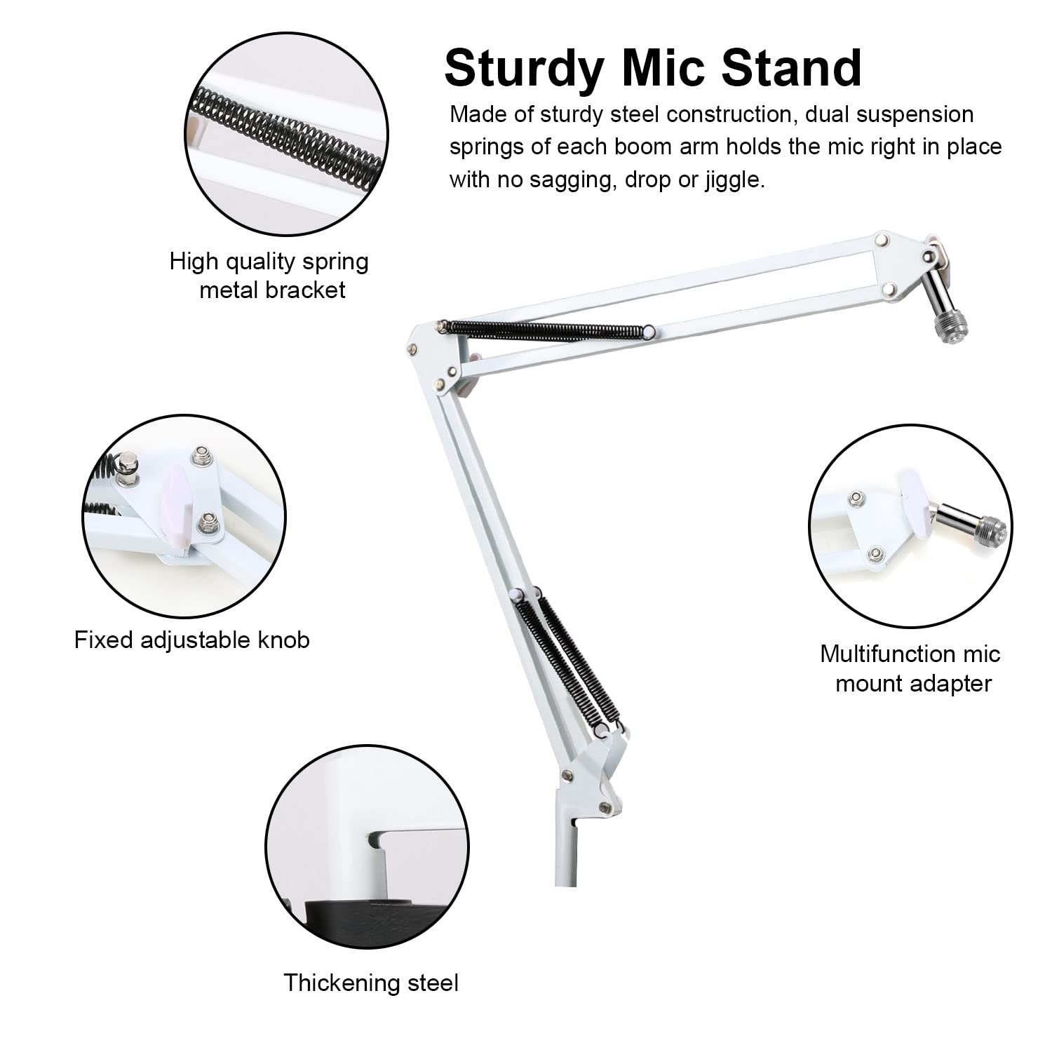 YOUSHARES Razer Seiren Mini Boom Arm with Pop Filter - Mic Stand with Foam Cover Windscreen Compatible with Razer Seiren Mini Streaming Microphone(White)