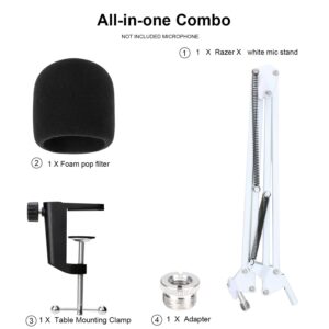 YOUSHARES White Mic Stand with Pop Filter - Microphone Boom Arm Stand with Foam Cover Windscreen for Blue Yeti, Blue Yeti Pro Mic