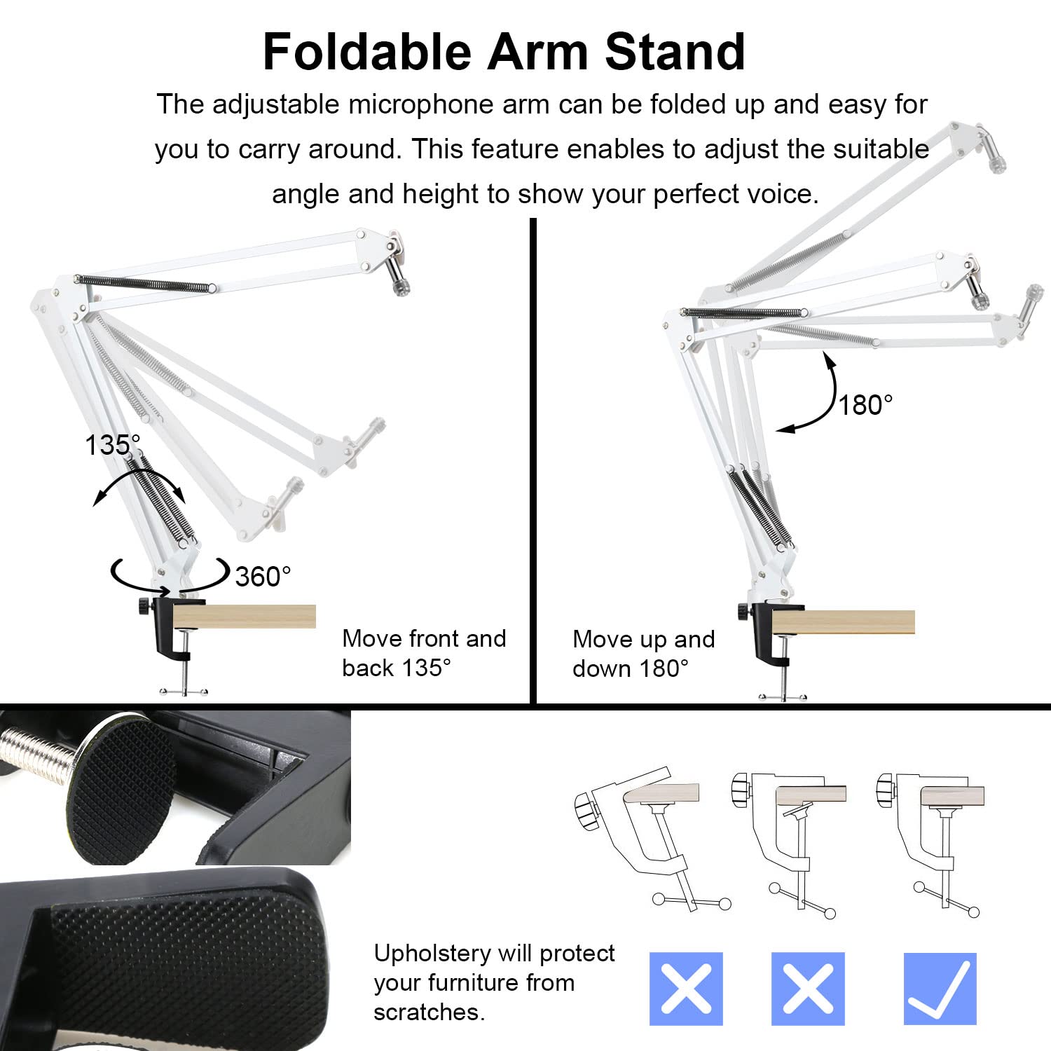 YOUSHARES Razer Seiren Mini Boom Arm with Pop Filter - Mic Stand with Foam Cover Windscreen Compatible with Razer Seiren Mini Streaming Microphone(White)