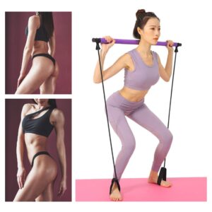 ViBelle Pilates Bar Kit Yoga Pilates Stick Portable Yoga Exercise Pilates Stick with Foot Loop & Resistance Rope Yoga Exercise Stick Kit-Ideal for Core Strength Fitness(Green)