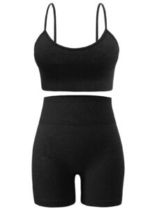 ourgifts workout sets for women 2 piece outfits gym shorts women high waisted with adjustable padded sports bra gym sets（a0010l-black