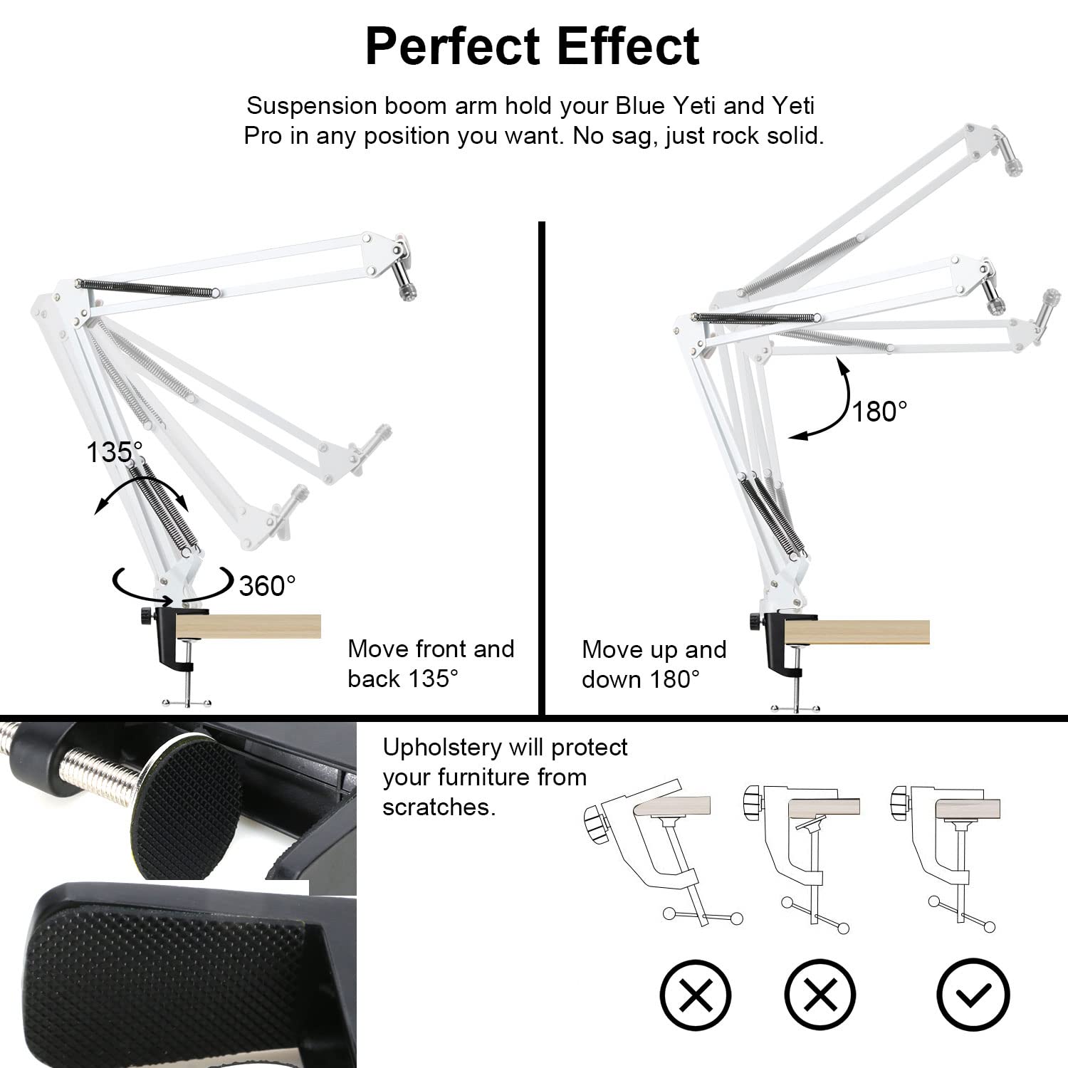 YOUSHARES White Mic Stand with Pop Filter - Microphone Boom Arm Stand with Foam Cover Windscreen for Blue Yeti, Blue Yeti Pro Mic