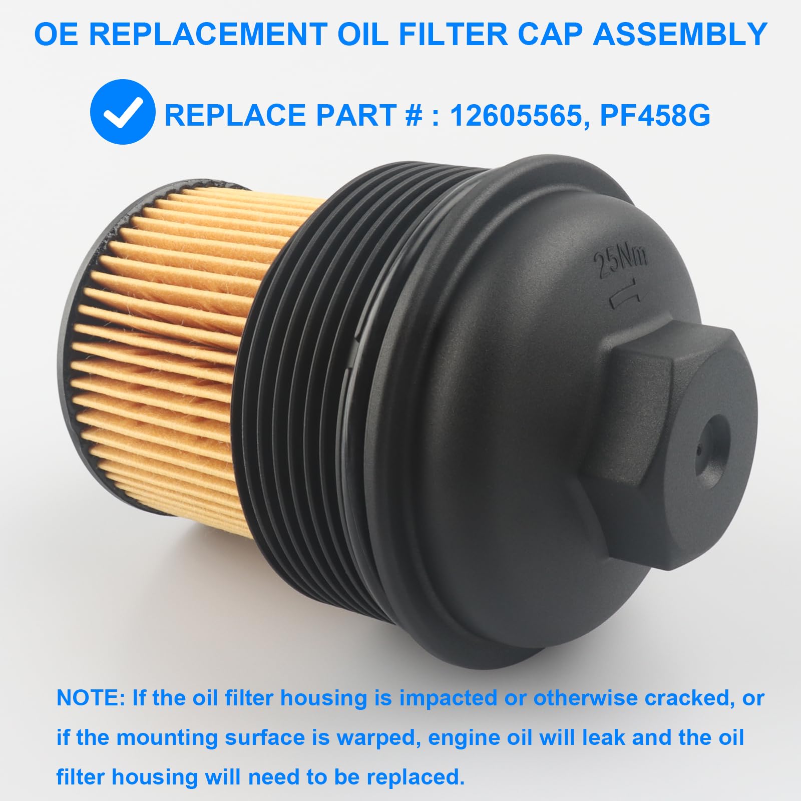 Oil Filter and Cap Assembly, Replace 12605565, PF458G Compatible with Buick Chevy GMC Polaris Ponitac Saturn - LaCrosse Regal Cavalier Cobalt Equinox HHR Malibu Terrain Slingshot G6 Ion Sky Vue, More