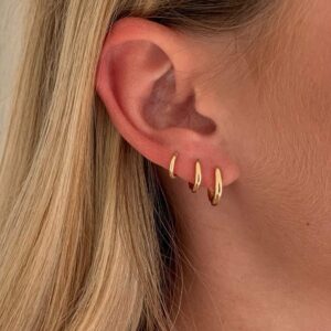 3 pairs 14K Gold Plated Huggie Hoop Earrings, Minimalist Gold, Simple 3 sizes Earrings for Women Men gift