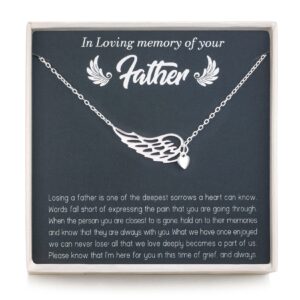 RareLove Sympathy Gifts for Loss of Father,Bereavement Condolence Gifts,Remembrance Gifts,925 Sterling Silver Angel Wing Heart Pendant Necklace,Sorry for Your Loss Gift Memorial Gifts