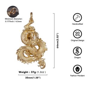 COPPERTIST.WU Dragon Pendant Necklace for Men丨Cool Gothic Punk Brass Dragon Head Animal Charm