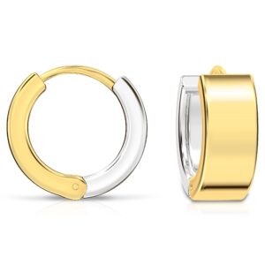 LeCalla Sterling Silver Jewelry SMALL Italian Yellow Gold-Plated Reversible Huggie Hoop Earrings for Women 11MM