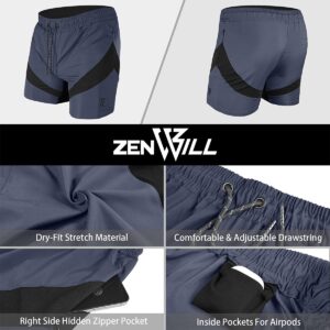 ZENWILL Mens 5" Lightweight V-Mesh Gym Workout Running Shorts with Zip Pockets (X-Large, Dark Gray)