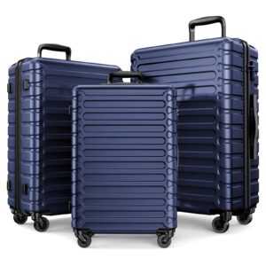 showkoo luggage expandable hardside lightweight durable spinner wheels clearance suitcase set with tsa lock 3 pcs (deep blue)