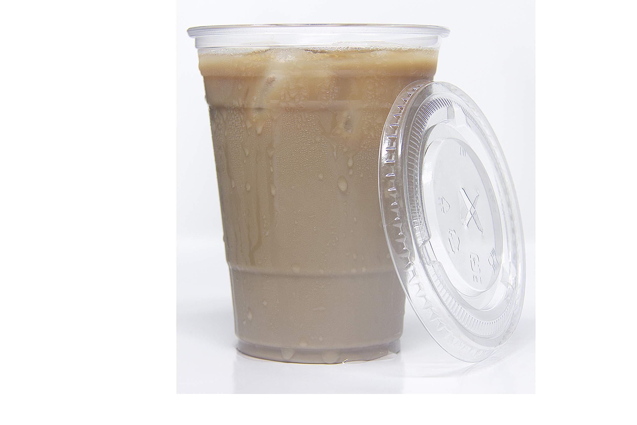 [16 oz.] Crystal Clear Plastic PET Cups with Straw Slot Lids, BPA-Free, Perfect for Iced Coffee, Smoothies, Tea, Boba - Recyclable (50, Cups with Flat Lids)