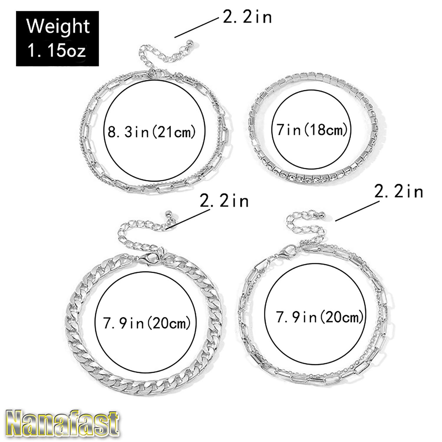 Nanafast 4-6PCS Ankle Bracelets Set for Women Gold Boho Beach Anklet Chain Adjustable Foot Jewelry Extremely Simple Style-4PCS-Silver