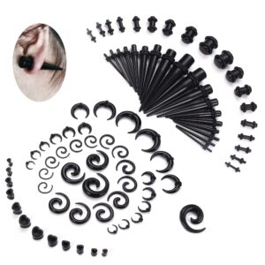 magitaco 84 pcs ear stretching kit ear gauges expander set acrylic tapers and plugs silicone tunnels horseshoes taper spiral tapers gauges for ears black