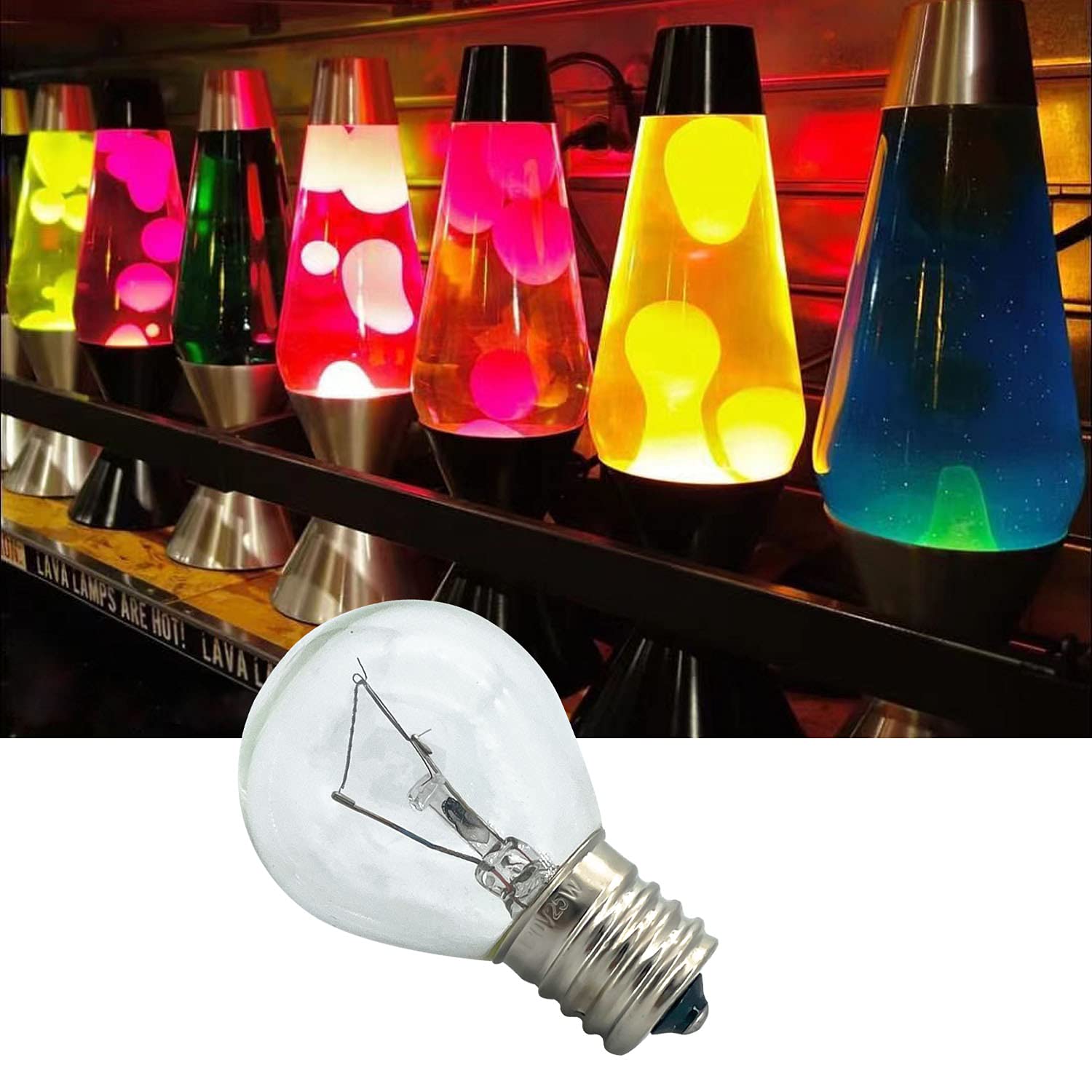 Lava Lamp Bulb, 6 Pack 25 Watt Lava Lamp Light Bulb, S11 E17 Base 120 Volt Lava Lamp Replacement Bulb for 14.5 Inch Glitter and Lava Lamps - Dimmable - Warm White